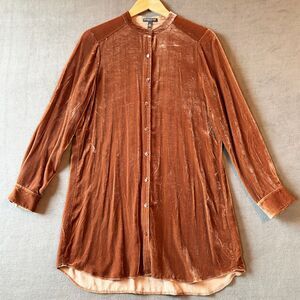 Eileen Fisher Long Velvet Tunic Women's Petite Small Copper Mandarin Collar